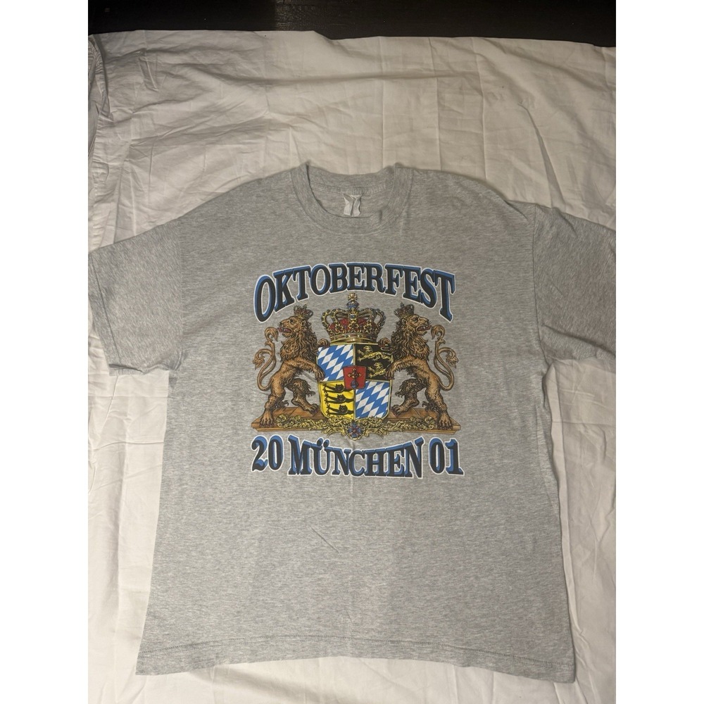 Oktoberfest Men's Gray Graphic‎ Crew Neck Cotton T-Shirt Size Regular vintage